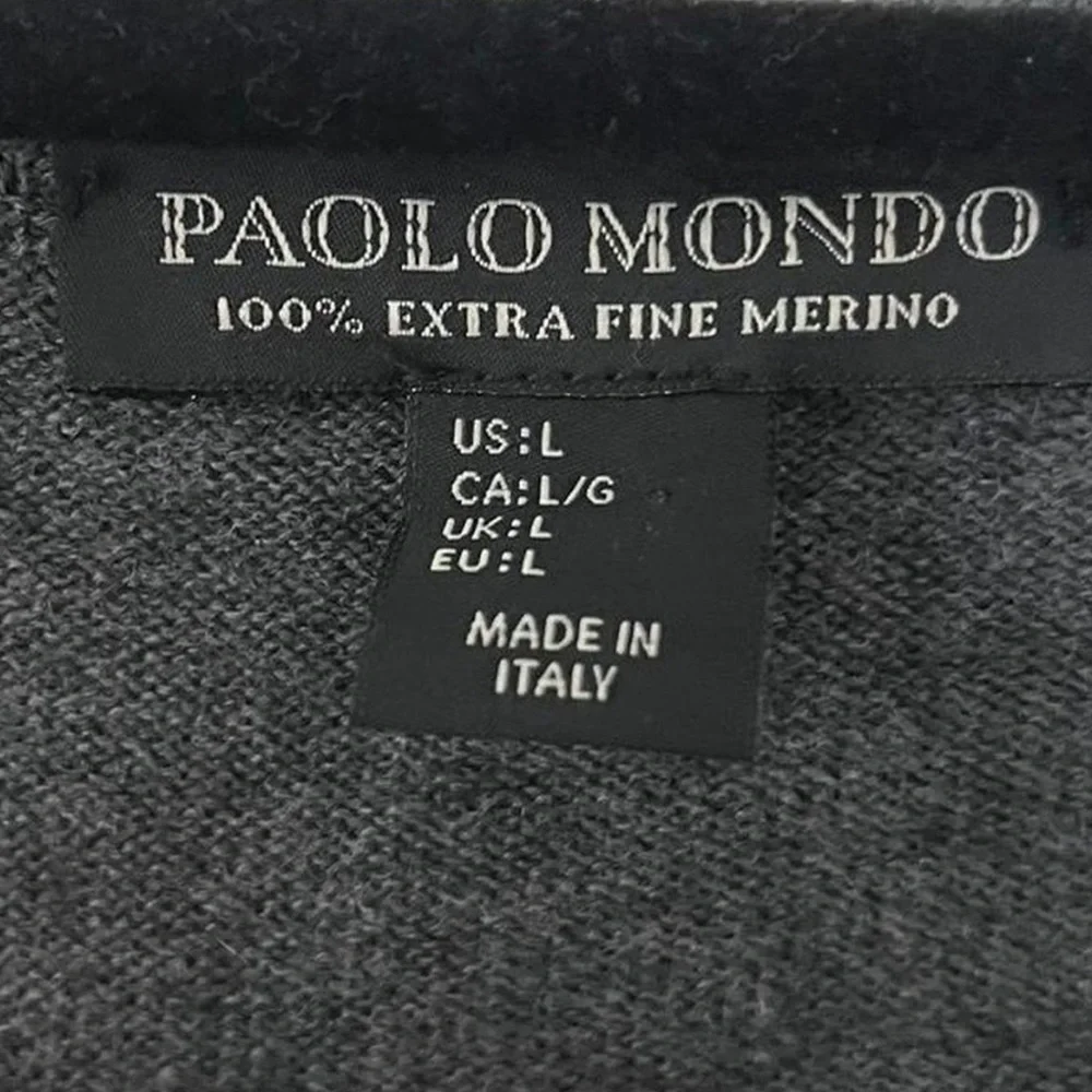 Paolo Mondo Italian Made Wool Men's Dark Grey V-Neck Sweater